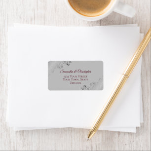 Silver Lace Burgundy on Grey Wedding Address Label
