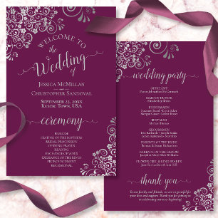 Silver Lace & Cassis Purple Budget Wedding Program