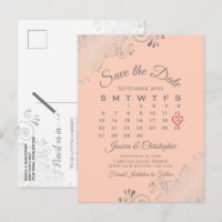 Silver Lace Coral Wedding Save the Date Calendar