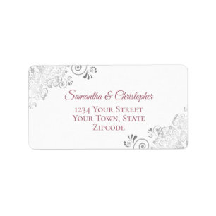 Silver Lace Dusty Rose on White Wedding Address Label