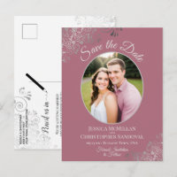 Silver Lace Dusty Rose Wedding Save the Date Photo