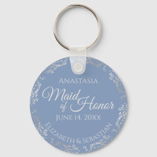 Silver Lace Maid of Honour Periwinkle Blue Wedding Keychain