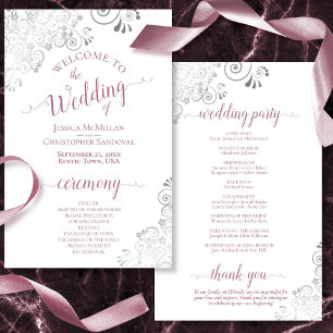 Silver Lace Mauve on White Budget Wedding Program