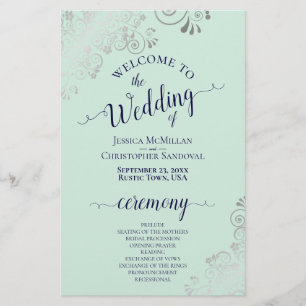 Silver Lace Mint & Navy Budget Wedding Program