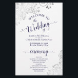 Silver Lace Navy on White Budget Wedding Program<br><div class="desc">These wedding programs are elegant and tasteful, while still being budget friendly. The design features ornate silver grey faux foil lace with navy blue text on a white background. The typography features lacy script calligraphy, and there is room for details on the ceremony, the bridal party, and a short thank...</div>