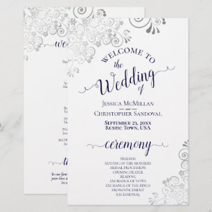 Silver Lace Navy on White Budget Wedding Program
