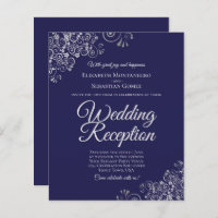 Silver Lace Navy Wedding Reception BUDGET Invite