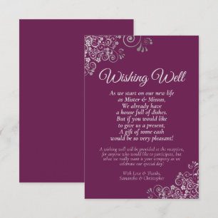 Silver Lace on Berry Wedding Wishing Well Poem Enclosure Card