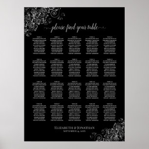 Silver Lace on Black 20 Table Seating Chart