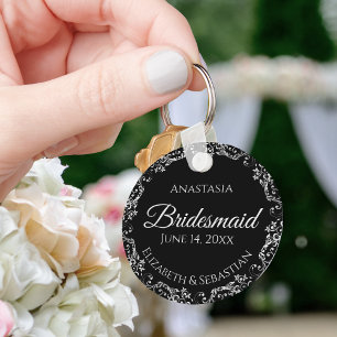 Silver Lace on Black Bridesmaid Wedding Keychain