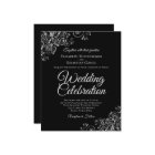 Silver Lace on Black BUDGET Wedding Invitation