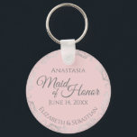 Silver Lace on Blush Pink Maid of Honour Wedding Keychain<br><div class="desc">These beautiful keychains are designed to be given as a gift or wedding favour to your maid of honour. The elegant design features a frilly silver grey faux foil border with grey text on a pale blush pink background. There is space for her name, the wedding date and the names...</div>