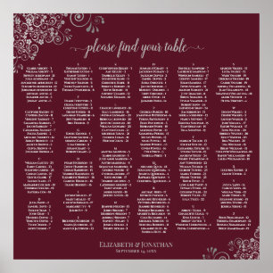 Silver Lace on Burgundy Alphabetical Seating Chart