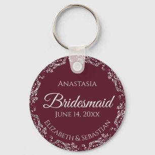 Silver Lace on Burgundy Bridesmaid Wedding Keychain