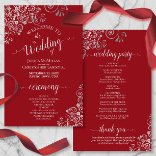 Silver Lace on Crimson Red Budget Wedding Program