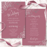 Silver Lace on Dusty Rose Budget Wedding Program<br><div class="desc">These wedding programs are elegant and tasteful, while still being budget friendly. The design features ornate silver grey faux foil lace with pale grey text on a dusty rose pink or mauve coloured background. The typography features lacy script calligraphy, and there is room for details on the ceremony, the bridal...</div>