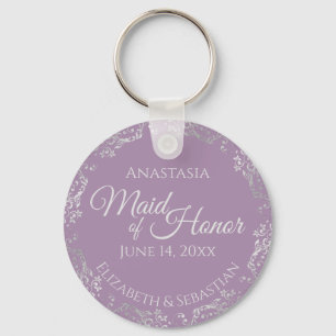 Silver Lace on Lavender Maid of Honour Wedding Keychain