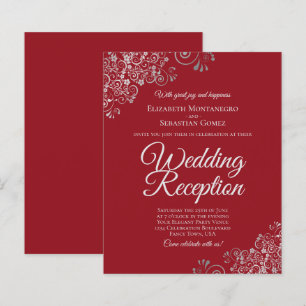 Silver Lace on Red Wedding Reception BUDGET Invite