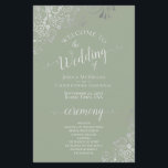 Silver Lace on Sage Green Budget Wedding Program<br><div class="desc">These wedding programs are elegant and tasteful, while still being budget friendly. The design features ornate silver grey faux foil lace with pale grey text on a sage green coloured background. The typography features lacy script calligraphy, and there is room for details on the ceremony, the bridal party, and a...</div>