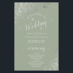 Silver Lace on Sage Green Budget Wedding Program<br><div class="desc">These wedding programs are elegant and tasteful, while still being budget friendly. The design features ornate silver grey faux foil lace with pale grey text on a sage green coloured background. The typography features lacy script calligraphy, and there is room for details on the ceremony, the bridal party, and a...</div>