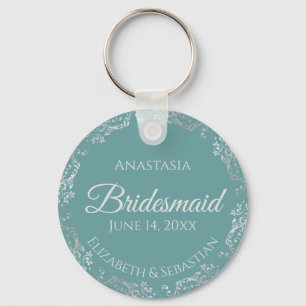 Silver Lace on Teal Elegant Bridesmaid Wedding Keychain