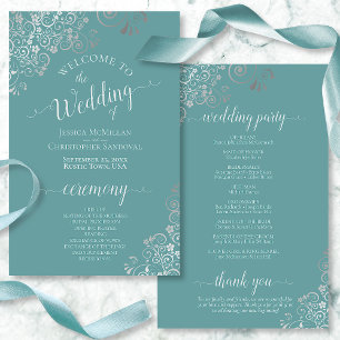 Silver Lace on Teal Elegant Budget Wedding Program