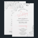 Silver Lace Pink on White Budget Wedding Program<br><div class="desc">These wedding programs are elegant and tasteful, while still being budget friendly. The design features ornate silver grey faux foil lace with blush pink and grey text on a white background. The typography features lacy script calligraphy, and there is room for details on the ceremony, the bridal party, and a...</div>