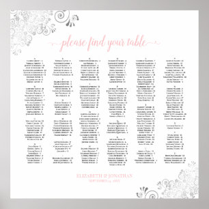 Silver Lace Pink Script Alphabetical Seating Chart