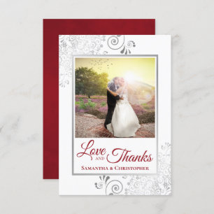 Silver Lace Red & White Love & Thanks Wedding Thank You Card
