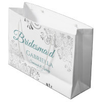 Silver Lace Teal on White Bridesmaid Wedding
