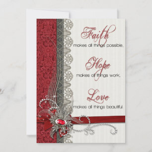 Silver Lace with Text on Red Damask Holiday Card