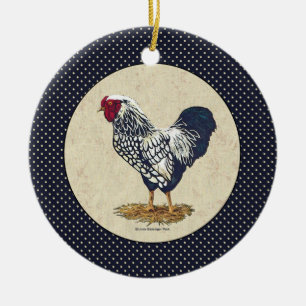 Silver Laced Wyandotte Rooster Denim Ceramic Ornament
