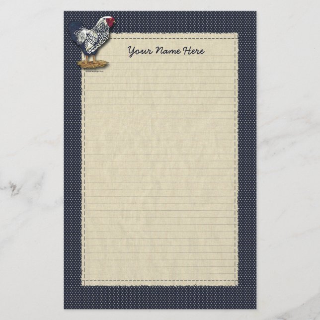 Silver Laced Wyandotte Rooster Denim Stationery (Front)