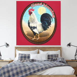 Silver Laced Wyandotte Rooster Good Morning Vintag Canvas Print