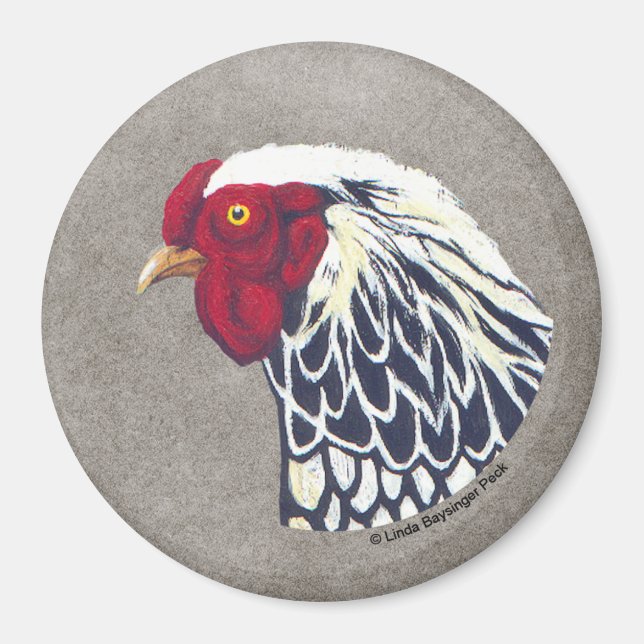 Silver Laced Wyandotte Rooster Magnet (Front)