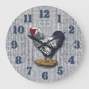 Silver Laced Wyandotte Roosters Barnboards Large Clock