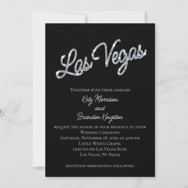 Silver Las Vegas Sparkles Wedding Invitation (Front)