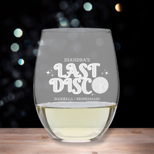 Silver Last Disco Retro Personalized Bachelorette Stemless Wine Glass