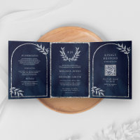 Silver Laurel Wreath Leaves Navy Blue Wedding