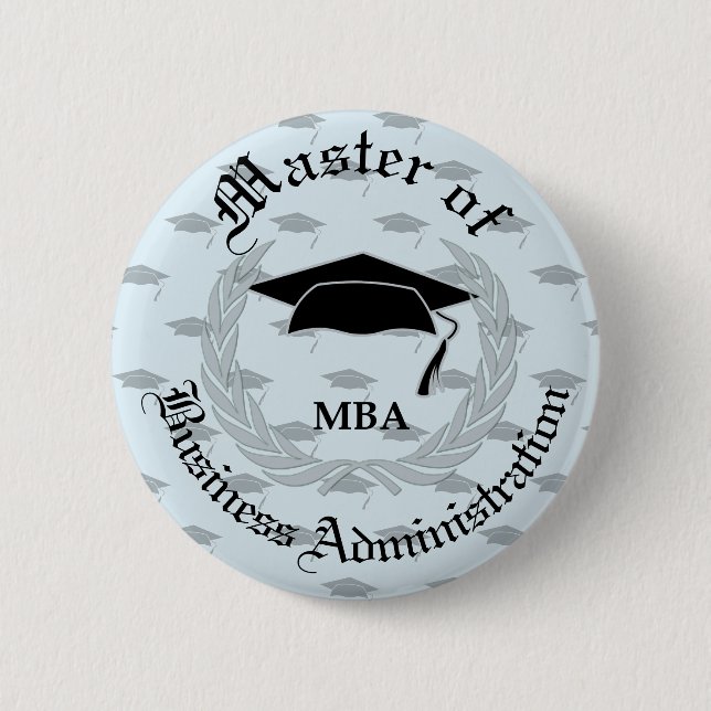 Silver Laurel Wreath MBA Graduation 2 Inch Round Button (Front)