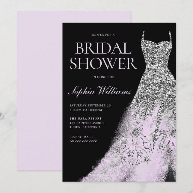 Silver & Lavender Dress Bridal Shower  Invitation (Front/Back)