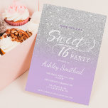 Silver lavender glitter ombre purple Sweet 16 Invitation<br><div class="desc">A modern,  pretty faux silver glitter shower ombre with purple colour block Sweet 16 birthday party invitation with elegant typography  with purple ombre pattern. Perfect for a princess Sweet sixteen.</div>