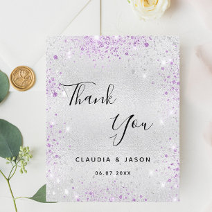 Silver lavender glitter wedding thank you card