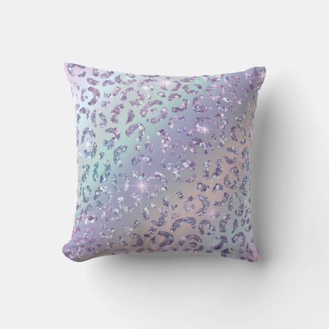 *~* Silver Lavender Leopard Glitter Animal Print Throw Pillow (Front)
