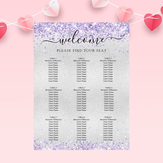 Silver lavender lilac confetti seating chart (Creator Uploaded)