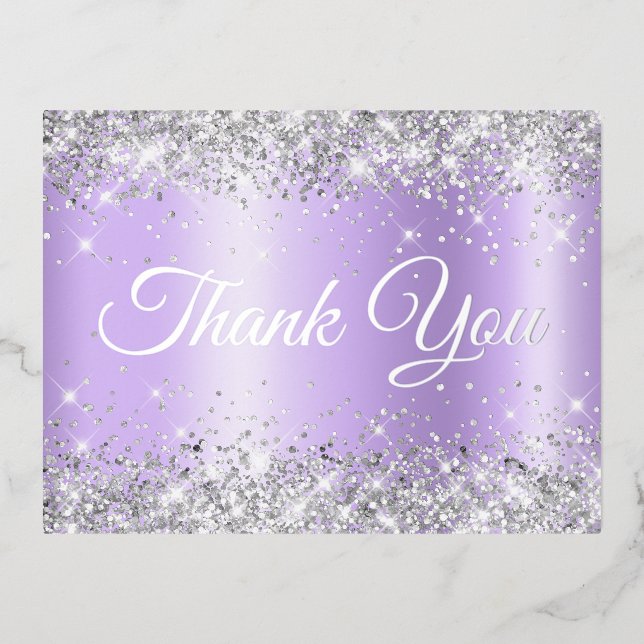 Silver Lavender Ombre 21st Birthday Thank You Foil Invitation Postcard (Front)