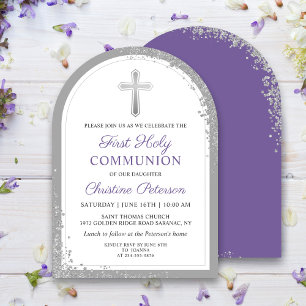 Silver Lavender Purple First Holy Communion Arch Invitation