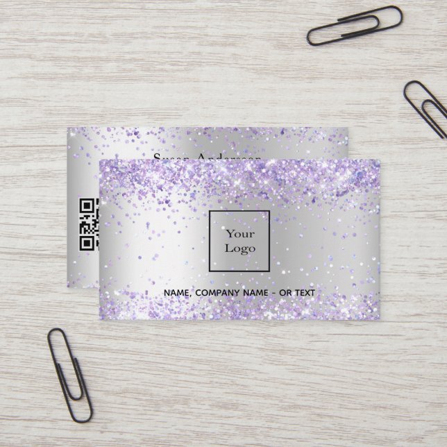 Silver Lavender QR code Business Card (Front/Back In Situ)
