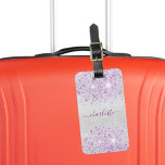 Silver lavender sparkles name luggage tag<br><div class="desc">A faux silver looking background. Decorted with purple, lavender coloured faux sparkles. Personalize and add a name on the front. The first name is written with a modern hand lettered style script with swashes. To keep the swashes only delete the sample name, leave the spaces or emoji's in front and...</div>