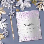 Silver lavender violet glitter name 2025 planner<br><div class="desc">A faux silver looking background decorated with purple,  violet faux glitter dust.  Personalize and add a name,  title and year.</div>